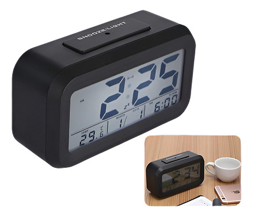 Sensor Led Luz Alarma Digital Reloj Snooze Tiempo Calendario