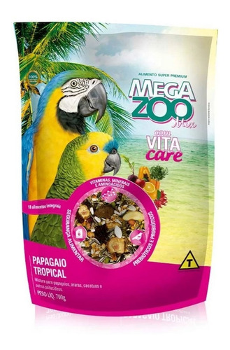 Ração Para Papagaio Mix Tropical Com Vita Care 700g Megazoo