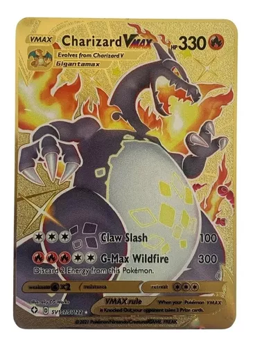 Carta Pokemon Charizard VMAX Metal Dourada Carta Pokémon De Metal Charizard  Dourado Ouro