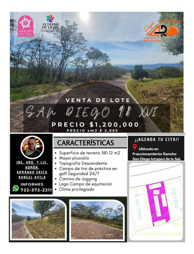 Venta Lote San Diego 98 Mz Xvi Con Todos Los Servicios, Vistas Panorámicas, Proyecto Arquitectónico Incluído En Av Principal Fracc Rancho San Diego Ixtapan De La Sal Edomex