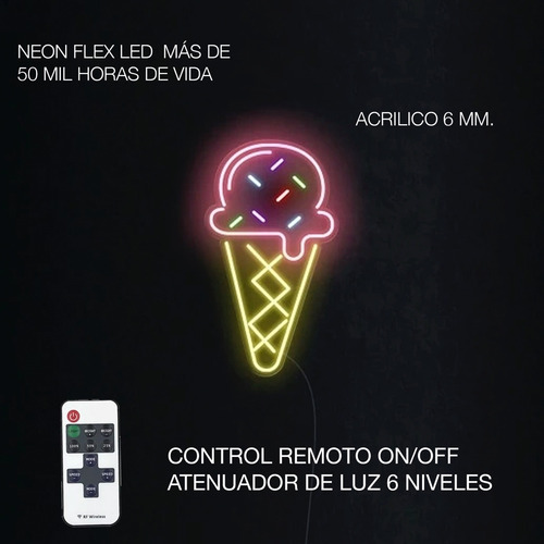 Letrero Luz Led Neón Helado Ice Cream Colores C/ Control