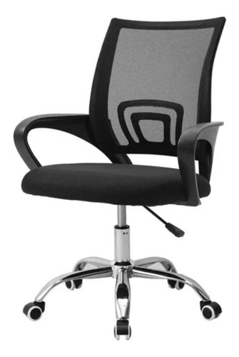 Silla De Oficina Ejecutiva Ergonómica Negra Con Base Cromada Color Negro Material del tapizado Malla