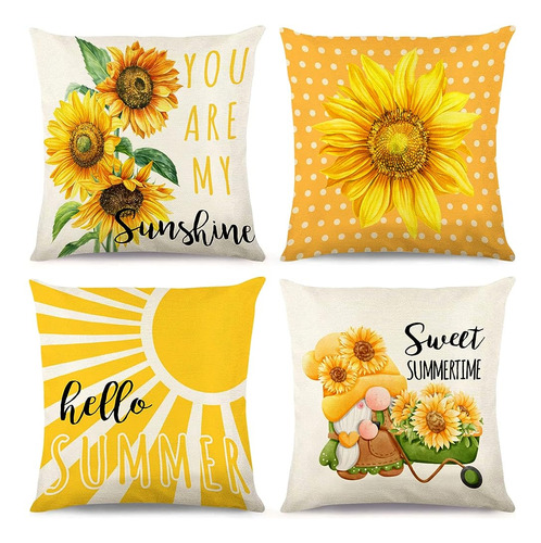 ~? Fundas De Almohada De Verano 18x18, Girasol Gnomos Amaril