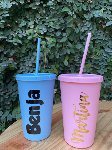 Vaso Colores Con Sorbete Personalizado Souvenir Nombre 