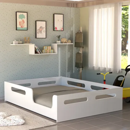 Cama Montessoriana Casal Baixa Segura E Acessível P/ Criança Branco Cama