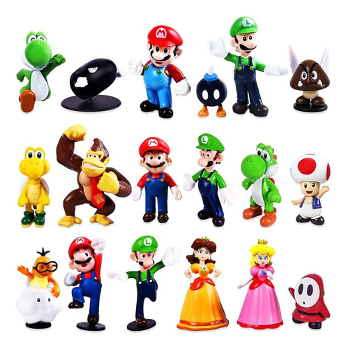 Set 18 Figuras Muñecos Mario Bros Luigi Yoshi Toad Donkey