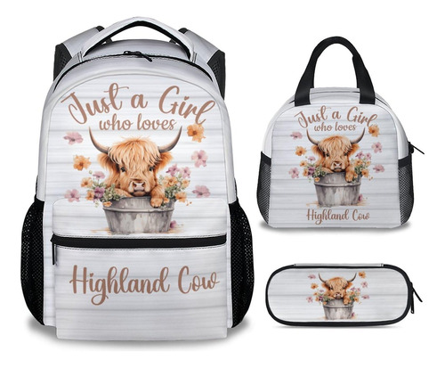 Highland Cow - Mochila Con Lonchera, Juego De 3 Mochilas Es.