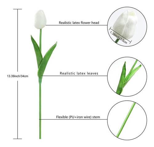 30 Tulipas Artificiais De Látex, Tulipa Realista Com Folhas