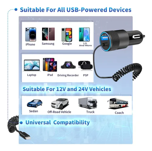 Cargador Rápido Para Auto 4.8a Con Cable Lightning 1.8m Ipho