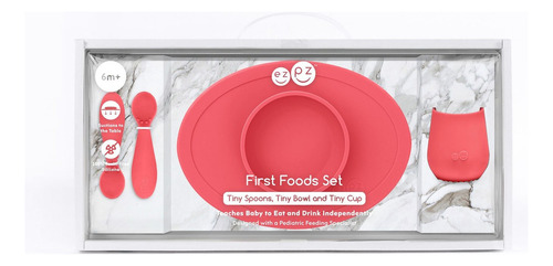 Set Bowl Cucharas Vaso Ezpz Mis Primeros Alimentos Silicón Color Coral SMA001