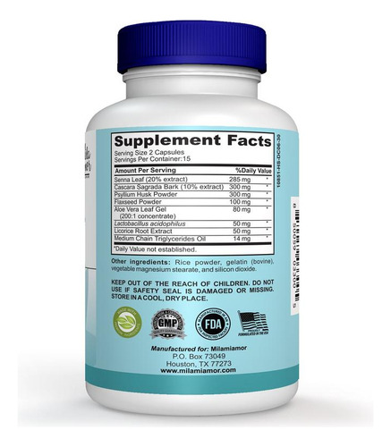 Gwynne 30 Días Detox Fórmula Detox Intestinal 60 Botella Cápsulas Sin Sabor 3pcs