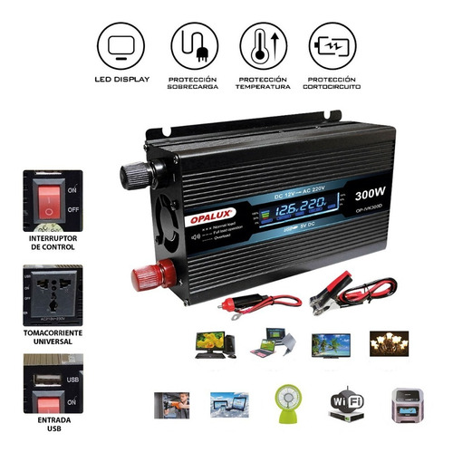 Imagen 2 de 3 de Inversor 12vdc/220vac 300w Op-ivk300d Opalux/mihaba