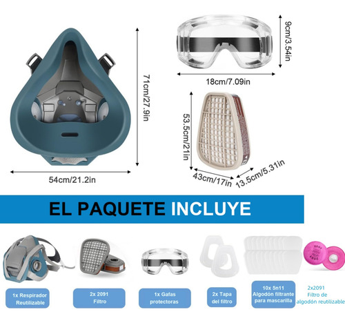 Máscara De Gas Respirable+12 Filtros De Algodón
