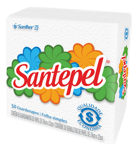 Kit 10 Guardanapo Papel Santepel 50 Folhas Simples 24x22cm