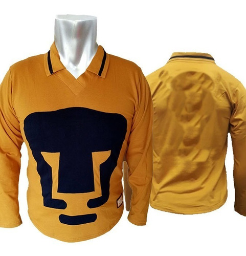 Playera Pumas Unam Retro Cuello Polo Manga Larg Espalda Lisa