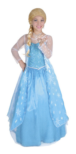 Disfraz Princesa Elsa Frozen De Lujo + Peluca Para Niñas