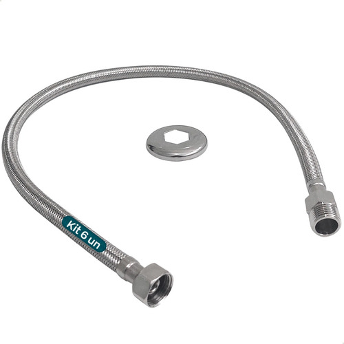 6 Mangueira Engate Flexivel 80cm Inox Trançado 1/2 Kit 6 Un