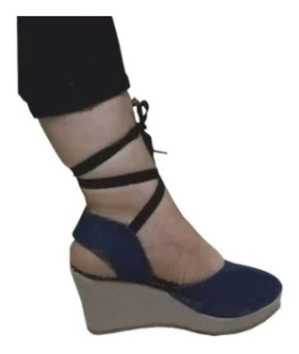 Sandalia Romana Plataforma Mujer Jean Azul Oscuro Altura 6cm