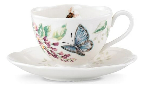 Taza Y Platillo De Porcelana  Meadow, 1.3 Lb, Mariposa Azul