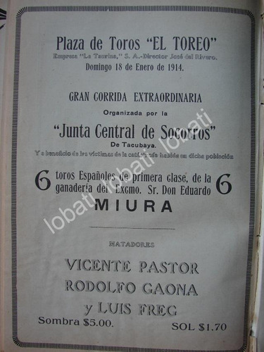 Cartel De Plaza De Toros El Toreo 1914 Por Victimas De Emili