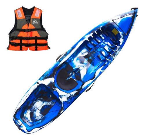 Kayak Pinguim 1 Plz Resistente Estable + Chaleco Aventureros Color Camo Azul