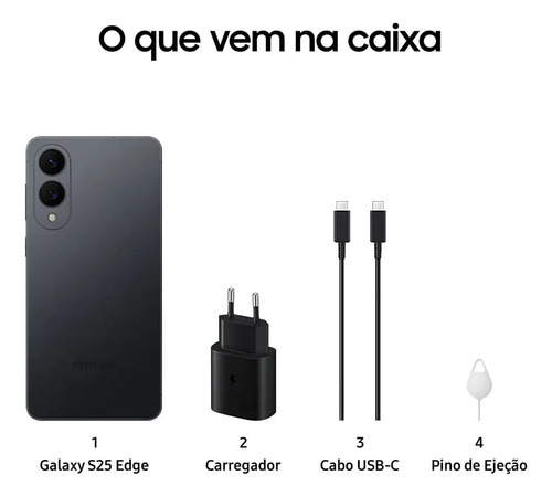 Celular Samsung Galaxy S25 Edge 5g, 256gb, 12gb Ram, Câmera Dupla De Até 200mp, Tela Grande De 6.7 - Titânio Jetblack