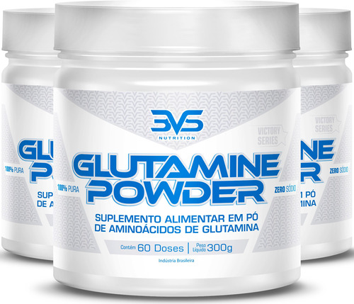 3 Unidades Da Glutamina 100% Pura Powder 300g - Fórmula Avançada Com Insumos Importados E 5g De Glutamina Por Dose (60 Doses)