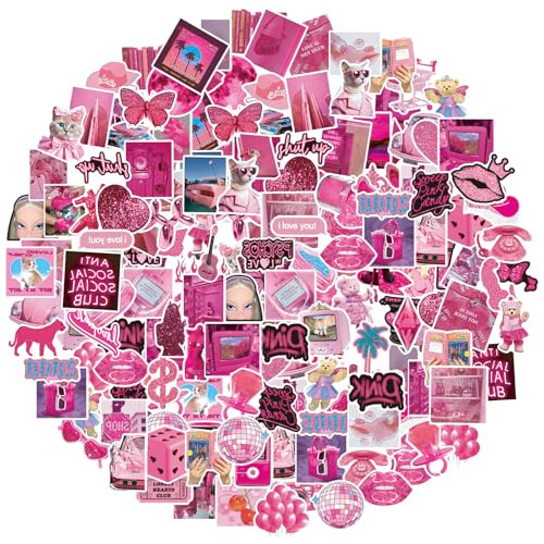 100 Pcs Pegatinas Rosa, Vinilo Impermeable, Estilo Cute