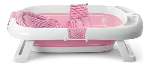 Banheira De Bebê Com Termômetro Dobrável Infantil + Redinha Cor Rosa