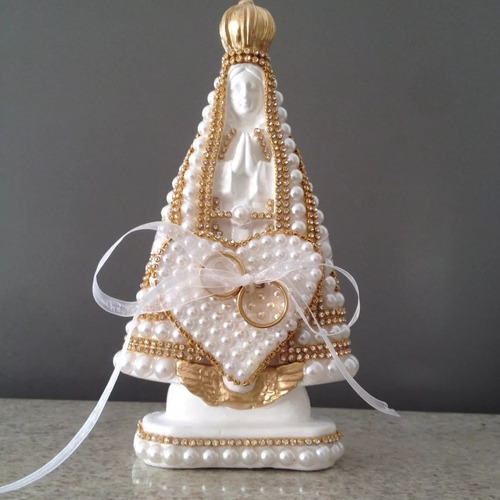 Nossa Senhora Aparecida Com Porta Alianças /30cm/pérolas .