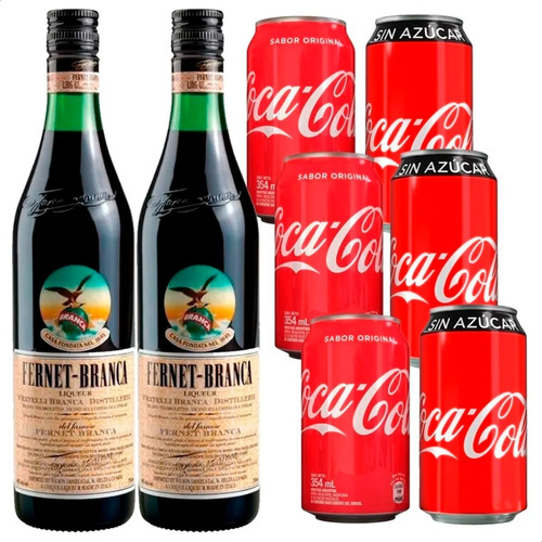 Fernet Branca 750ml+ Coca Cola Original + Sin Azucar 354ml