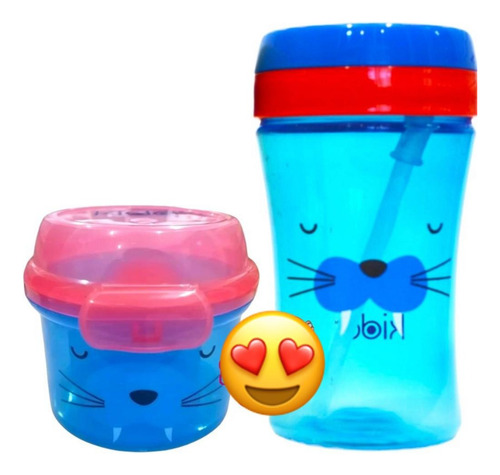 Vaso Twist Con Bombilla + Porta Snack Kido Libre Bpa Foca