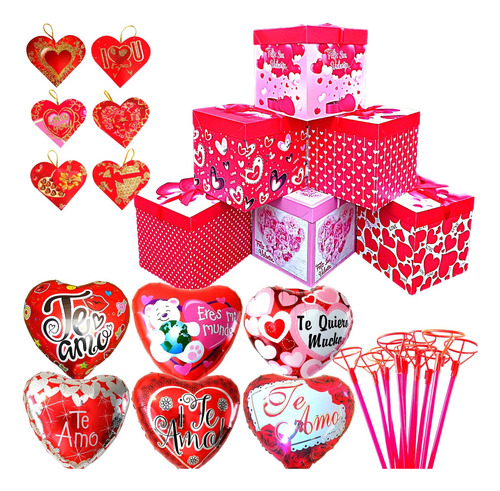 Kit 48 Art. Cajas Globos Varas Dia De Amor Regalo Desayunos 