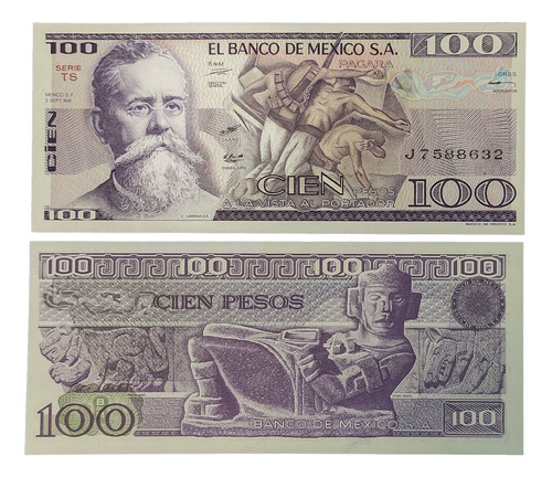 Billete De Mexico 100 Pesos V. Carranza Unc