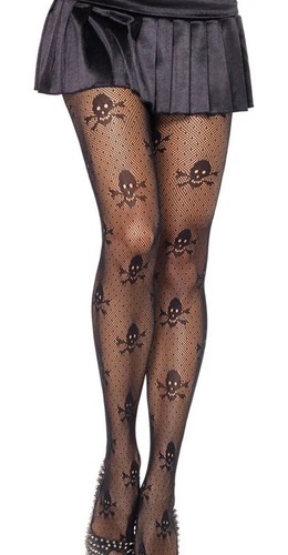 Imagen 1 de 6 de 2 Pantimedias Medias Largas Calavera Malla Mujer