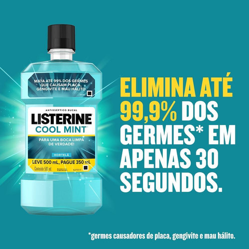 Antisséptico Bucal Listerine Cool Mint Leve 500ml Pague 350m
