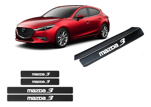 Sticker Protección De Estribos Puertas Mazda 3 Fibra Carbon 