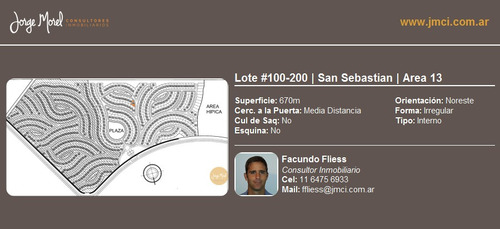 Lote Interno #100-200 - San Sebastian - Area 13 - 670m2 #id 17484