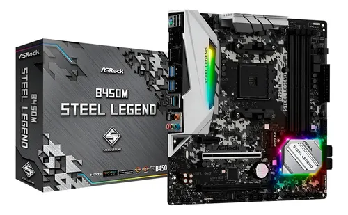 Placa Mãe Asrock B450m Steel Legend Amd Am4 Matx Ddr4 Preto