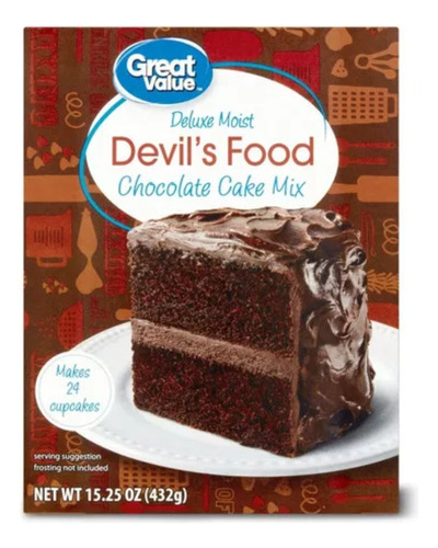 4 Pzas Harina Para Pastel Great Value Sabor Chocolate 432 G