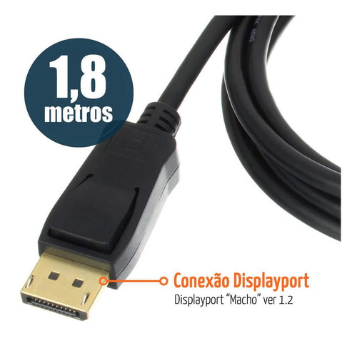 Imagem 3 de 4 de Cabo Displayport Para Hdmi Fullhd 1,80 Metros