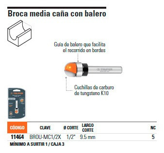 Fresa Media Caña Con Balero 1/2 X3/8  11464 Truper