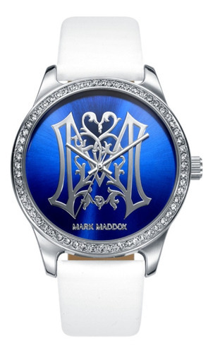 Reloj Mark Maddox Mujer Coleccion De Lujo Mc0011-30 Color De La Correa Blanco Color Del Bisel Plateado Color Del Fondo Azul