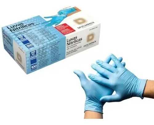 Luva Nitrílica Sem Pó Azul P - Descarpack Com 100 Unidades