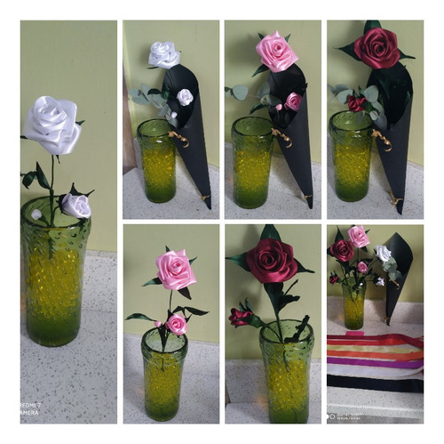 Imagen 1 de 1 de Flores Hechas De Cinta De Razo De Diferentes Colores