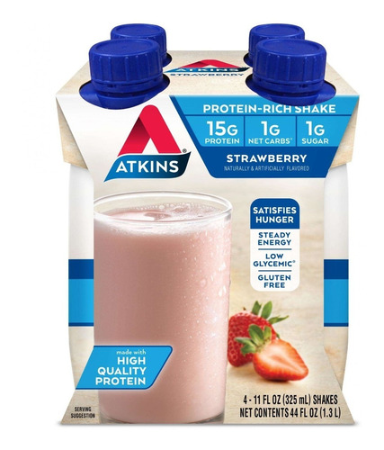 Atkins Strawberry Shake, 11 Fl Oz, 4-pack (ready To Drink)