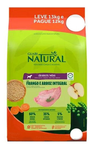 Ração Promocional Guabi Natural frango e arroz 13kg