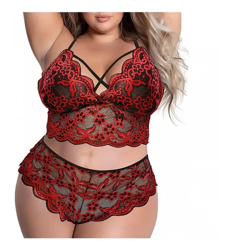 Conjunto De Roupa Íntima Feminina Plus Size Sexy Lace Wirele