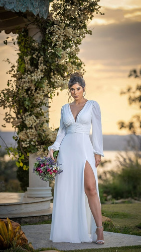 Vestido De Noiva Coleção Ares Decote V Musseline 1068