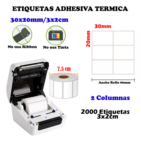 Etiqueta Termica Adhesiva 2 Columnas 3x2cm Pack 4 Rollos